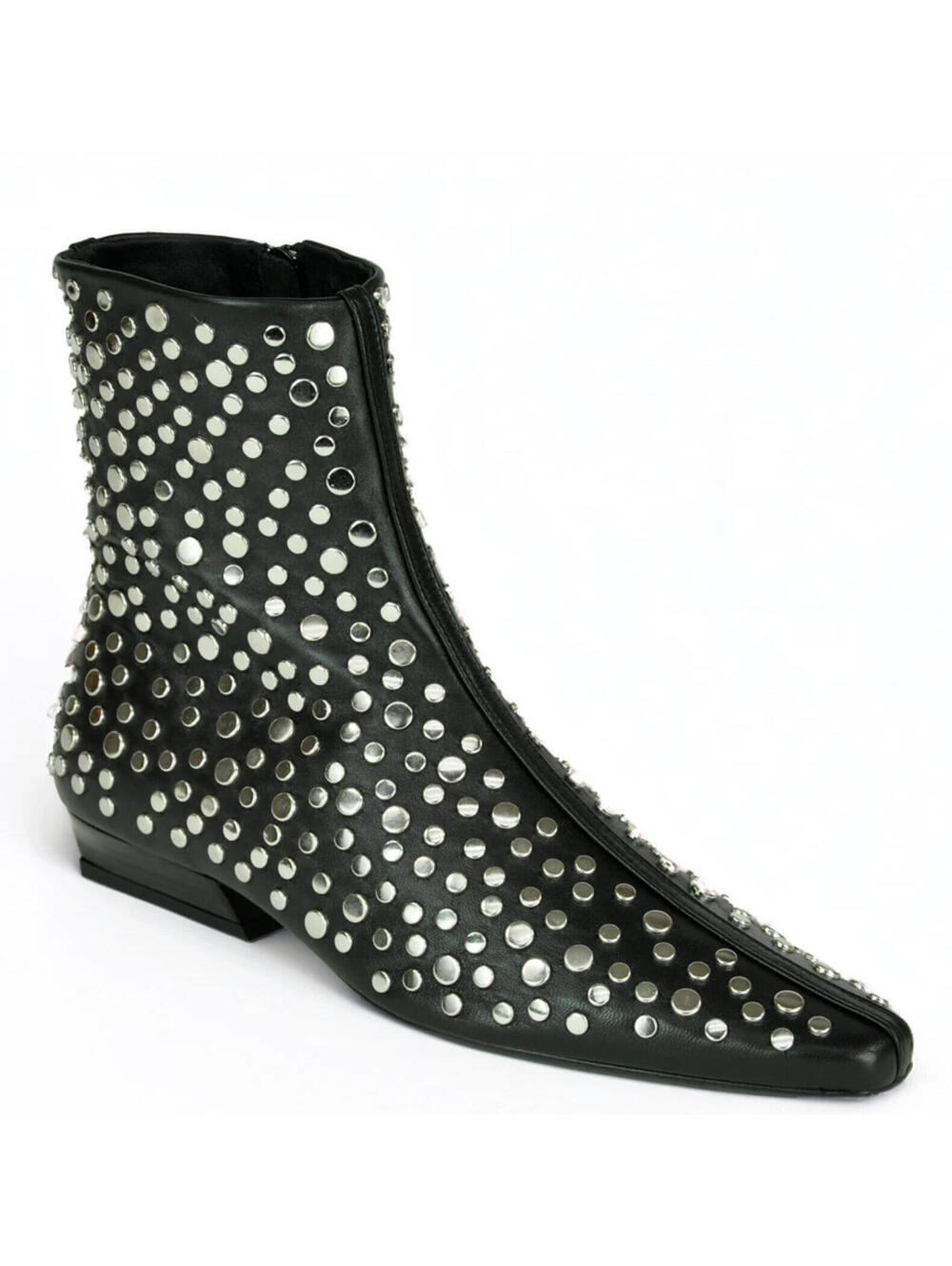 NEW Staud Black Leather Silver Studded Chelsea Ankle Boot Boots Wally 39/9
